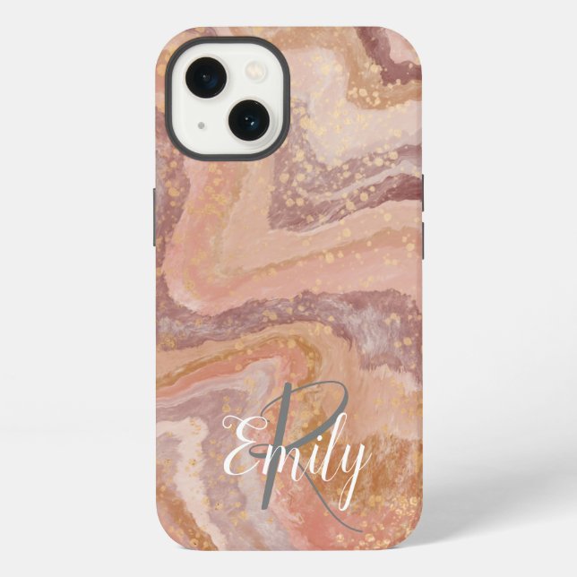 Coque iPhone Porte en grès rose Marbre Nom Abstrait Monogramme (Verso)