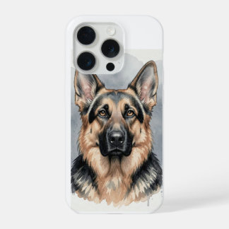 Coque iPhone 15 Pro Portrait aquarelle de Berger Allemand