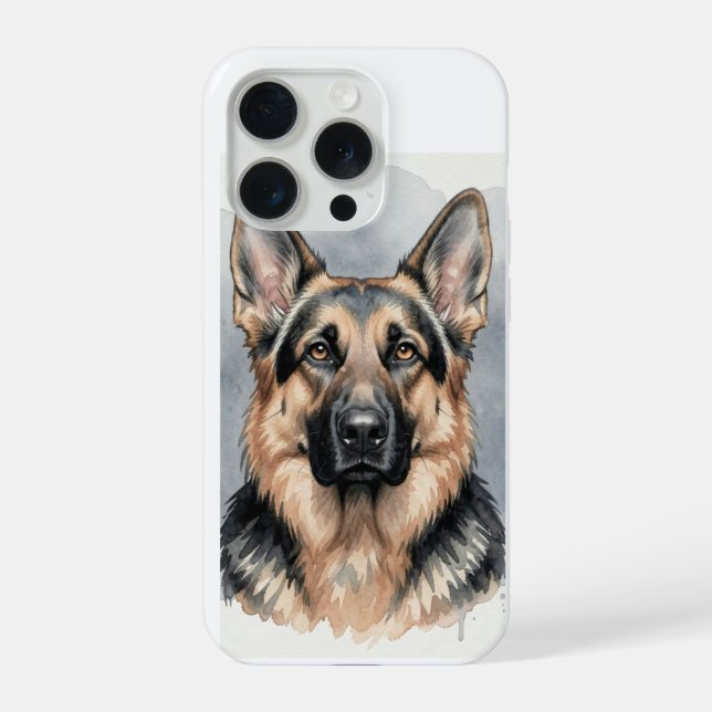 Coque iPhone Portrait aquarelle de Berger Allemand (Verso)