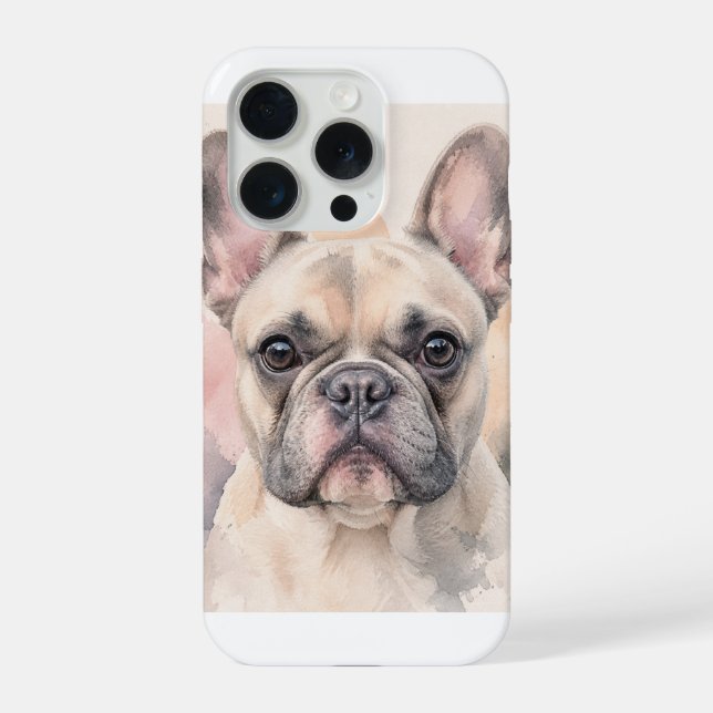 Coque iPhone Portrait aquarelle de Bouledogue Français (Verso)