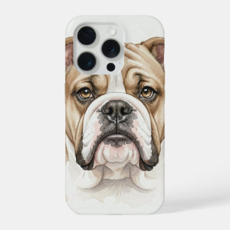 Coque iPhone 15 Pro Portrait aquarelle de Bulldog Anglais