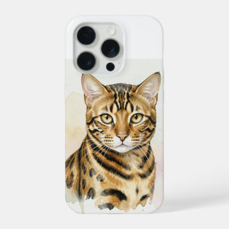 Coque iPhone 15 Pro Portrait aquarelle de chat Bengal