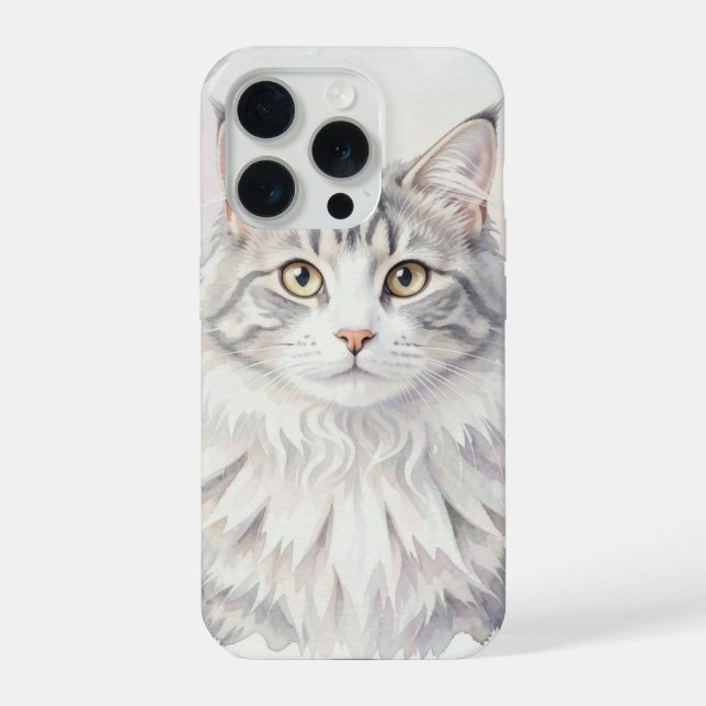 Coque iPhone Portrait aquarelle de chat des forêts norvégiennes (Verso)