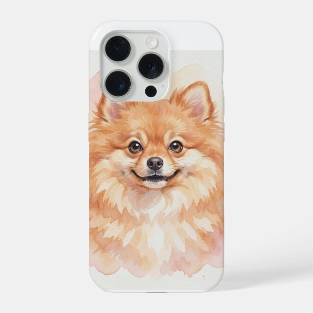 Coque iPhone Portrait aquarelle de Pomeranian (Verso)