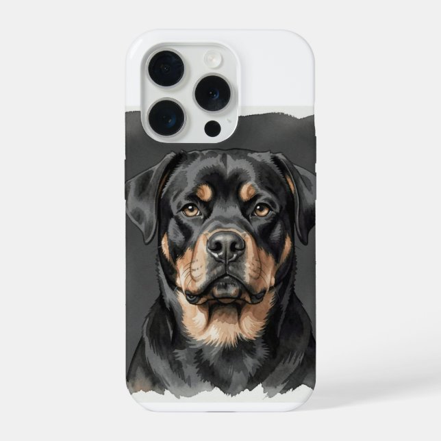 Coque iPhone Portrait aquarelle de Rottweiler (Verso)