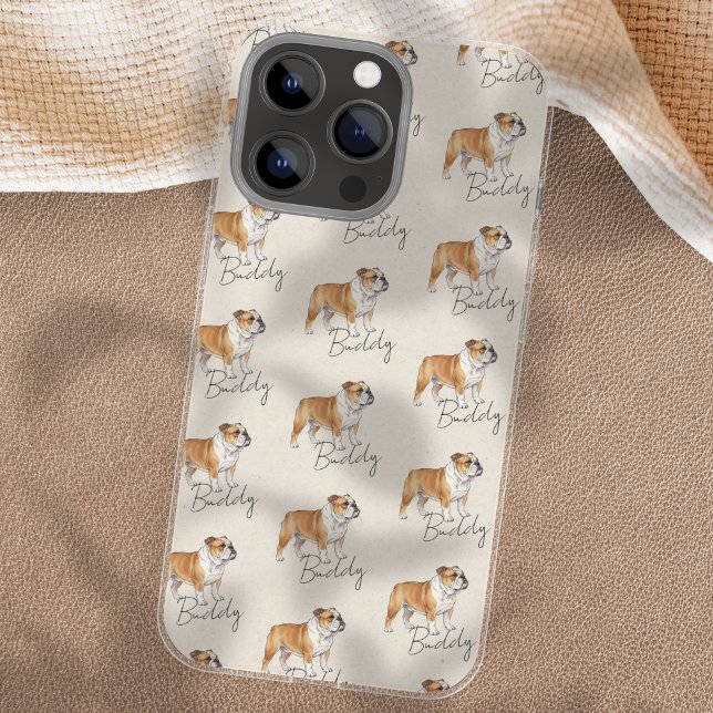 Coque iPhone Portrait d'aquarelle pour animal de compagnie dess (Showcase your furry friend with this Hand Drawn Pet Portrait Sketch Bulldog Case!)
