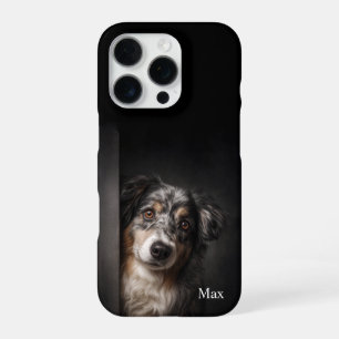 Coque iPhone 16 Pro Portrait d'Australian Shepherd personnalisé pour i