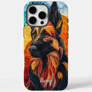 Coque iPhone 16 Pro Max Portrait de Berger Allemand Coloré