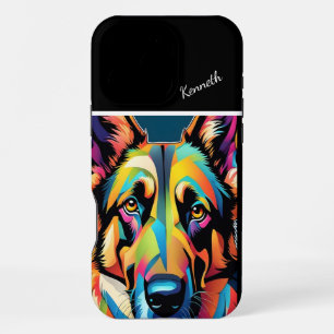 Coque iPhone 16 Pro Max Portrait de Berger Allemand Coloré