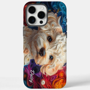 Coque iPhone 16 Pro Max Portrait de Bichon Frise Coloré
