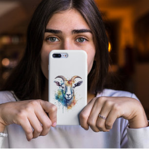 Coque iPhone 12 Mini Portrait de chèvre arc-en-ciel vif