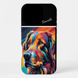 Coque iPhone 16 Pro Max Portrait de chien coloré Golden Retriever