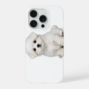 Coque iPhone 15 Pro Portrait de chiot maltais blanc et duveteux Amateu