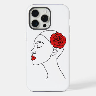 Coque iPhone 15 Pro Max Portrait de femme au lys rouge en art linéaire