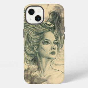 Etui iPhone 13 Portrait de femme crâne d'oiseau et ailes Art surr