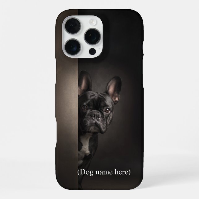 Coque iPhone Portrait de Frenchie noir personnalisé (Verso)