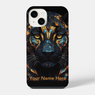 Coque Pour iPhone 14 Portrait de léopard en mosaïque vitrail