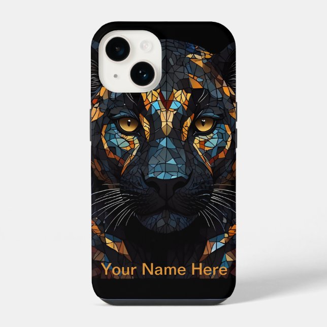 Coque iPhone Portrait de léopard en mosaïque vitrail (Verso)