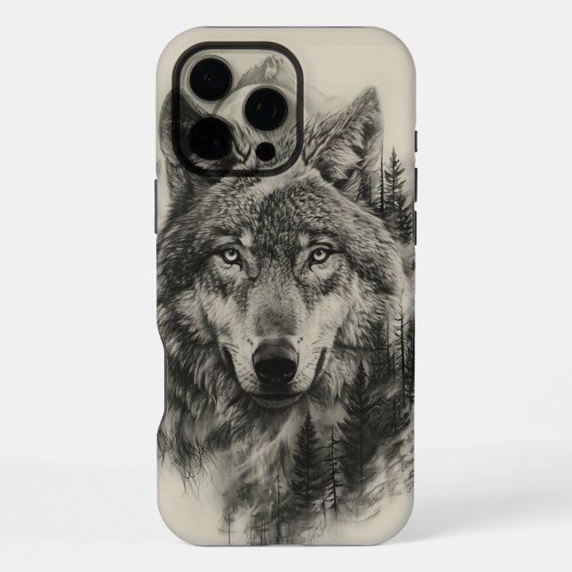 Coque iPhone Portrait de loup dans une forêt tranquille (Verso)