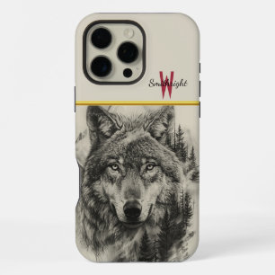 Coque iPhone 16 Pro Max Portrait de loup dans une forêt tranquille