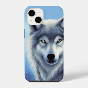 Coque Pour iPhone 14 Portrait de loup gris et blanc