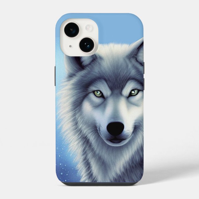 Coque iPhone Portrait de loup gris et blanc  (Verso)