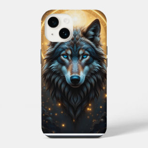 Coque Pour iPhone 14 Portrait de loup majestueux avec aura dorée