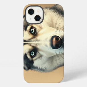 Etui iPhone 13 Portrait détaillé d'un Husky sibérien avec vintage