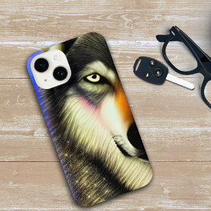 Coque Pour iPhone 14 Portrait du loup de Parties scintillant mystique