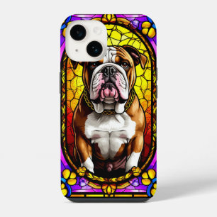 Coque Pour iPhone 14 Portrait en vitrail d'un chien avec chaîne en or