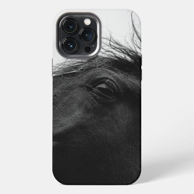 Coque iPhone Portrait équestre minimaliste de cheval noir et bl (Verso)