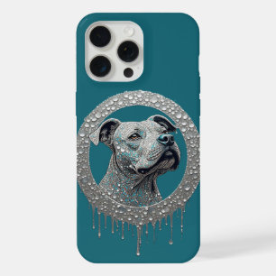 Coque iPhone 15 Pro Max Portrait géométrique moderne turquoise de Bouledog