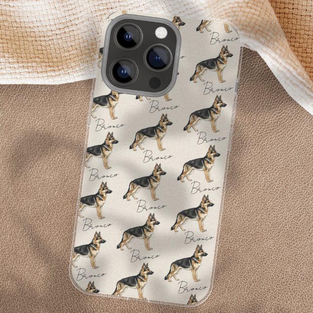 Coque iPhone Portrait pour animal de compagnie dessiné à la mai (Showcase your furry friend with this Hand Drawn Pet Portrait Sketch German Shepherd Case!)