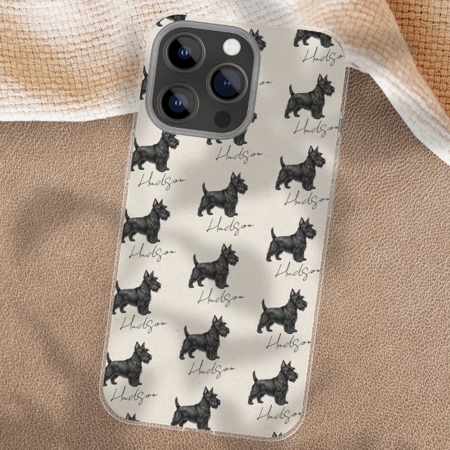 Coque iPhone Portrait pour animaux de compagnie tiré à la main  (Showcase your furry friend with this Hand Drawn Pet Portrait Sketch Scottish Terrier Case!)