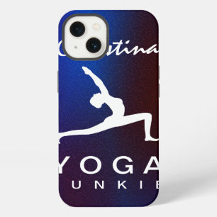 Etui iPhone 13 Pose de Yoga blanc Silhouette Bleu Arrière - plan 