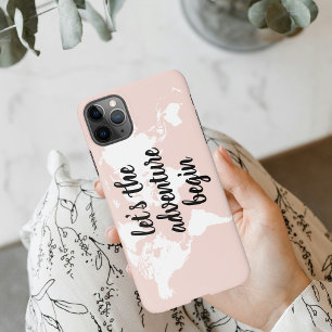 Coque iPhone 11Pro Max Positive rose Commençons l'aventure Carte du Monde