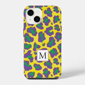 Coque Pour iPhone 14 Poster de animal et monogramme de léopard jaune po