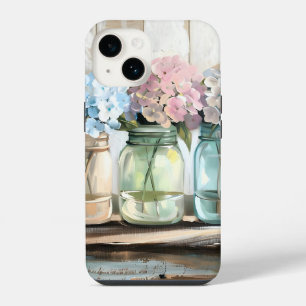 Coque Pour iPhone 14 Pots Mason Fleur Hydrangea Vintage