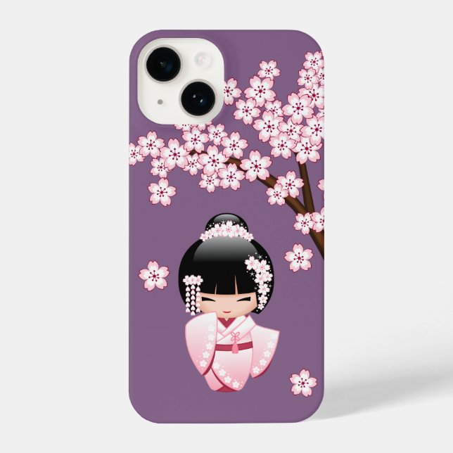 Coque iPhone Poupée blanche Kimono Kokeshi mignonne Geisha fill (Verso)