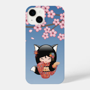 Coque Pour iPhone 14 Poupée Kitsune Kokeshi - Black Fox Geisha Girl