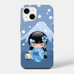 Coque Pour iPhone 14 Poupée Kokeshi d'hiver - Blue Mountain Geisha Girl