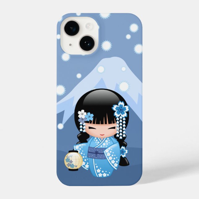 Coque iPhone Poupée Kokeshi d'hiver - Blue Mountain Geisha Girl (Verso)