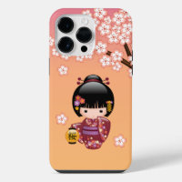 Poupée Kokeshi Sakura - Fille Geisha sur Pêche