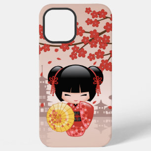 Coque iPhone 12 Pro Max Poupée Kokeshi Sakura Rouge - Geisha Japonaise