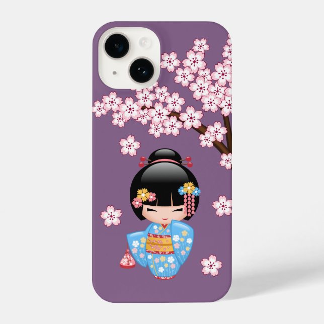 Coque iPhone Poupée Maiko Kokeshi - Blue Kimono Geisha Girl (Verso)