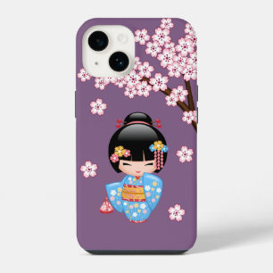 Coque Pour iPhone 14 Poupée Maiko Kokeshi - Blue Kimono Geisha Girl