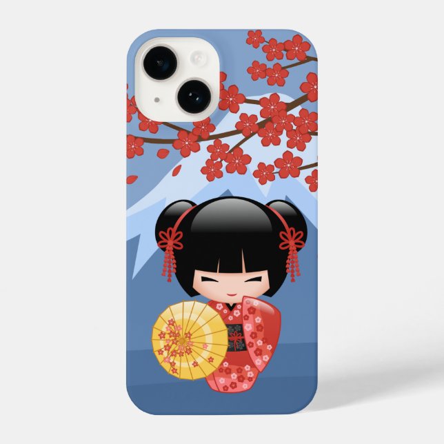 Coque iPhone Poupée rouge Sakura Kokeshi - mignonne Geisha Girl (Verso)
