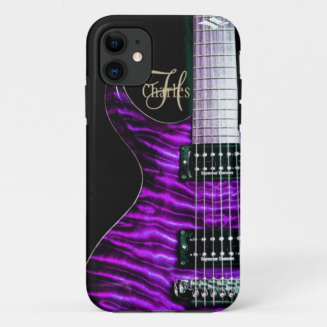 Coque iphone pourpre de monogramme de guitare (Dos)
