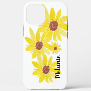 Coque iPhone 12 Pro Max Pousses de tournesol à l'aquarelle Monogramme flor