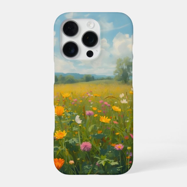 Coque iPhone Prairie de fleurs sauvages vibrantes dans le style (Verso)